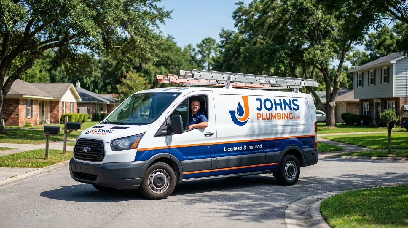 Johns Plumbing LLC service van in Assonet, MA