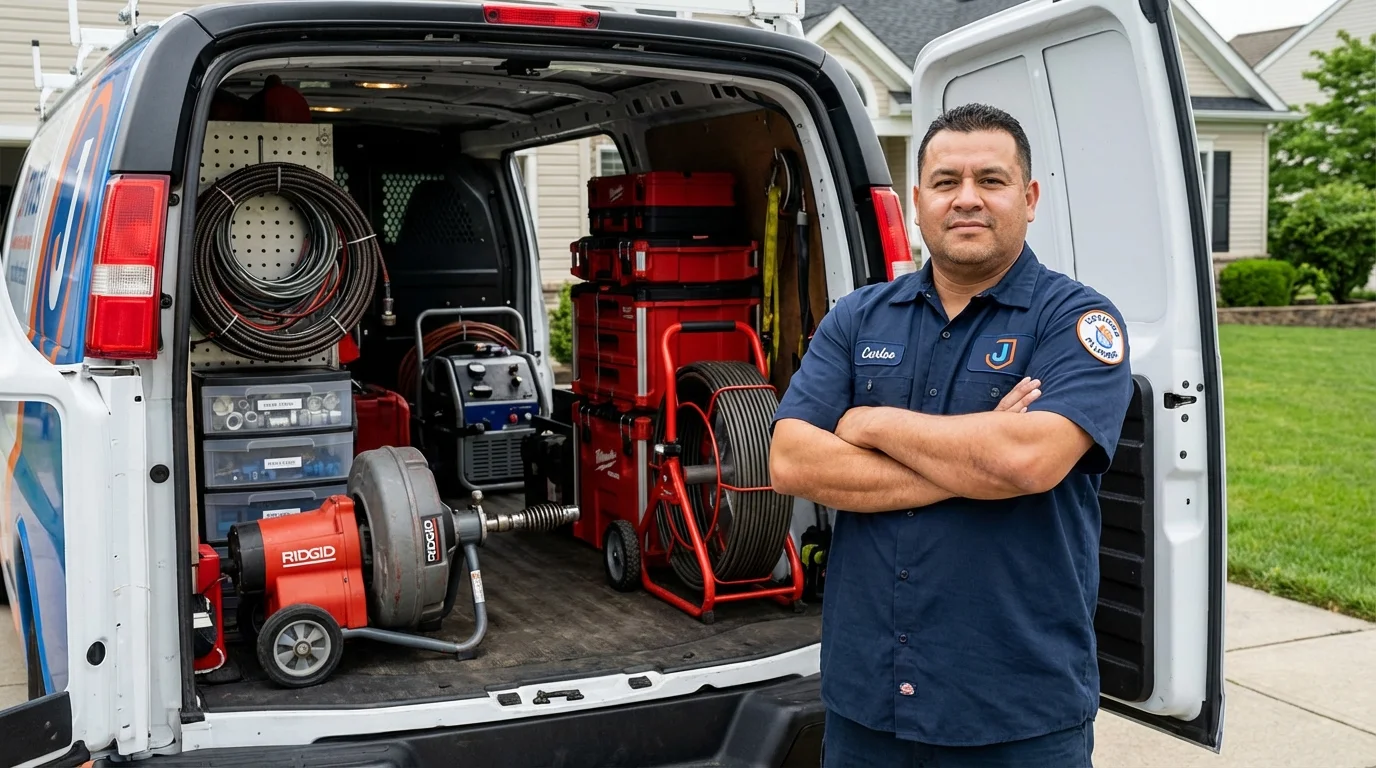 Professional drain cleaning equipment and Johns Plumbing LLC plumber in Assonet