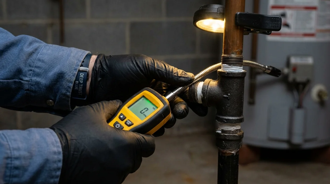 Gas leak detection with electronic sniffer by Johns Plumbing LLC in Assonet