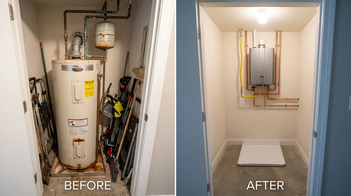 Tank water heater versus wall-mounted tankless unit comparison for Assonet, MA homeowners