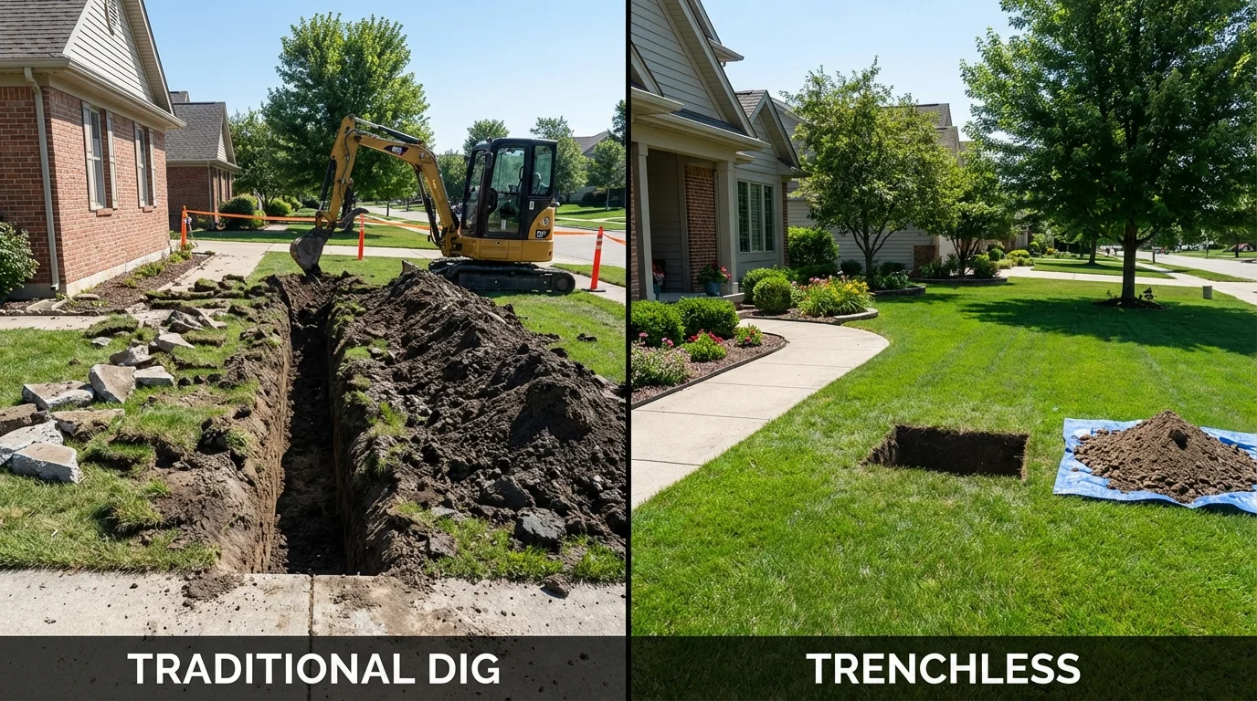 Trenchless sewer repair with minimal yard damage versus traditional excavation in Assonet, MA